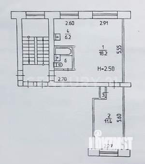 2-к квартира, вторичка, 43м2, 5/5 этаж