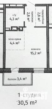 Студия квартира, сданный дом, 31м2, 18/18 этаж
