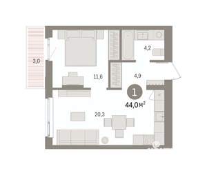 1-к квартира, вторичка, 44м2, 2/16 этаж