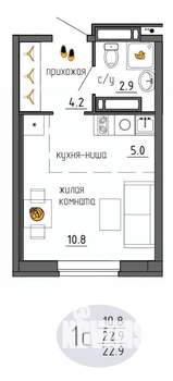 Студия квартира, строящийся дом, 23м2, 22/25 этаж