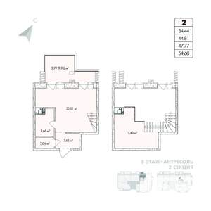 1-к квартира, строящийся дом, 55м2, 8/8 этаж