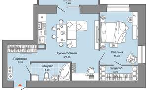 1-к квартира, вторичка, 51м2, 6/8 этаж