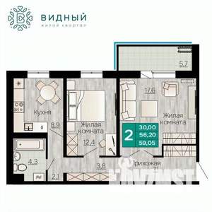 2-к квартира, вторичка, 59м2, 7/8 этаж