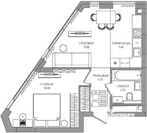 2-к квартира, строящийся дом, 42м2, 6/28 этаж