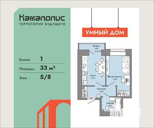 1-к квартира, вторичка, 33м2, 5/8 этаж