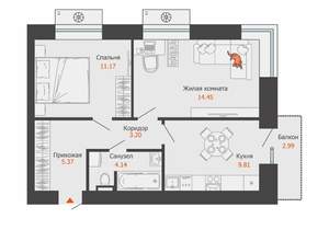2-к квартира, вторичка, 49м2, 4/9 этаж