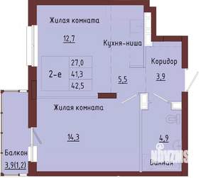 1-к квартира, строящийся дом, 45м2, 6/9 этаж
