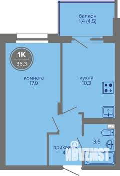 1-к квартира, вторичка, 36м2, 1/26 этаж