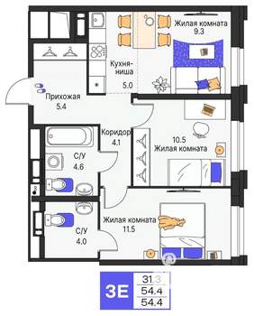 3-к квартира, вторичка, 54м2, 5/25 этаж