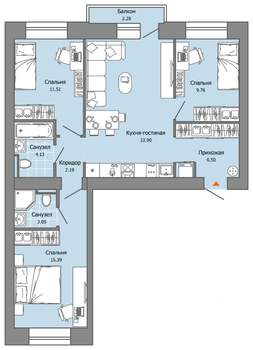 3-к квартира, вторичка, 76м2, 4/8 этаж