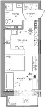 Студия квартира, вторичка, 33м2, 3/8 этаж