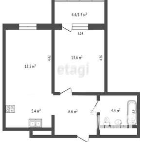 2-к квартира, вторичка, 45м2, 10/16 этаж