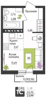 Студия квартира, вторичка, 24м2, 3/4 этаж
