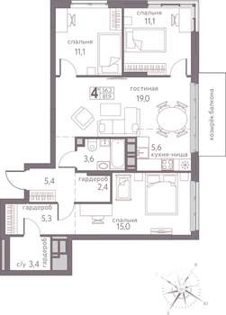 Студия квартира, строящийся дом, 82м2, 19/20 этаж