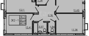 3-к квартира, вторичка, 66м2, 4/4 этаж