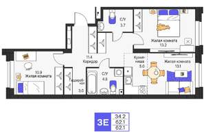 3-к квартира, вторичка, 62м2, 10/25 этаж