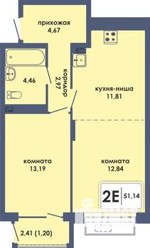2-к квартира, вторичка, 51м2, 9/10 этаж