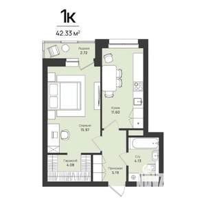 1-к квартира, строящийся дом, 42м2, 2/16 этаж