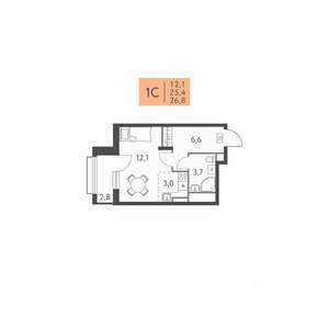 Студия квартира, вторичка, 27м2, 2/22 этаж
