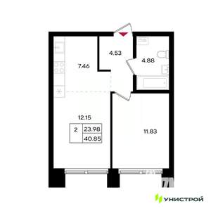 2-к квартира, вторичка, 41м2, 3/25 этаж