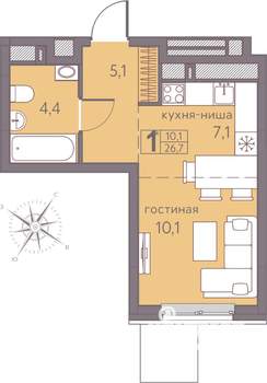 Студия квартира, строящийся дом, 27м2, 2/22 этаж