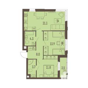 3-к квартира, вторичка, 65м2, 8/16 этаж