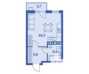 1-к квартира, вторичка, 31м2, 7/9 этаж