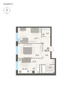 3-к квартира, вторичка, 59м2, 1/6 этаж