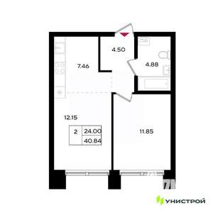 2-к квартира, вторичка, 41м2, 7/25 этаж