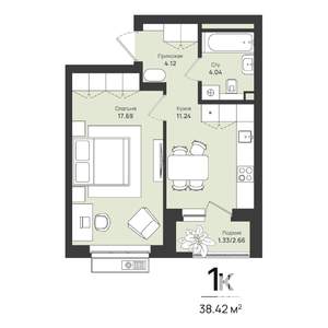 1-к квартира, строящийся дом, 38м2, 12/16 этаж
