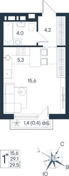 Студия квартира, строящийся дом, 30м2, 5/15 этаж