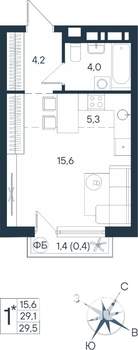 Студия квартира, строящийся дом, 30м2, 5/15 этаж