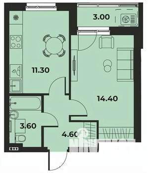 1-к квартира, вторичка, 35м2, 1/15 этаж