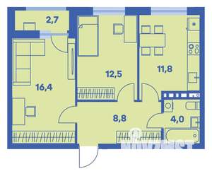 2-к квартира, вторичка, 55м2, 8/9 этаж