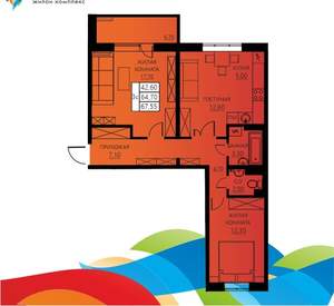 3-к квартира, вторичка, 64м2, 7/8 этаж