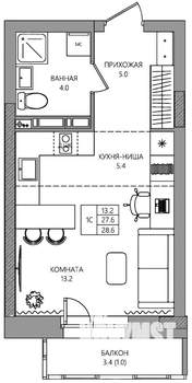 Студия квартира, вторичка, 29м2, 10/10 этаж