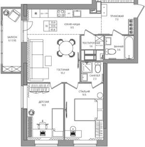 3-к квартира, вторичка, 61м2, 14/22 этаж