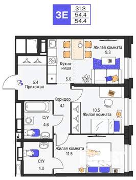 3-к квартира, вторичка, 54м2, 15/25 этаж