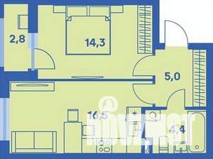 2-к квартира, вторичка, 42м2, 1/9 этаж
