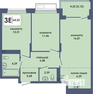 3-к квартира, вторичка, 64м2, 3/10 этаж
