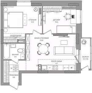 3-к квартира, вторичка, 55м2, 2/8 этаж