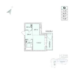 1-к квартира, строящийся дом, 32м2, 6/8 этаж