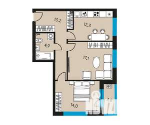 2-к квартира, вторичка, 63м2, 25/30 этаж