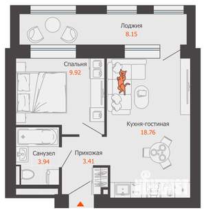 1-к квартира, вторичка, 40м2, 2/8 этаж