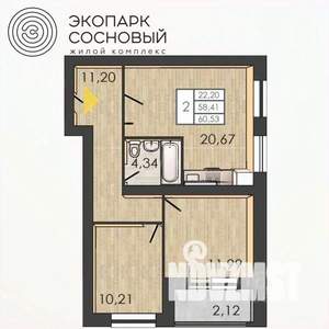 2-к квартира, вторичка, 58м2, 2/4 этаж