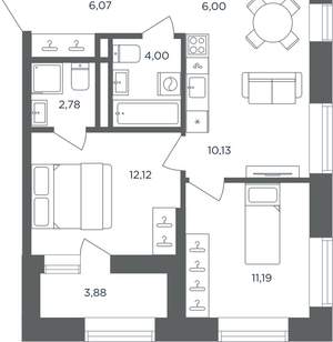 2-к квартира, вторичка, 54м2, 5/10 этаж