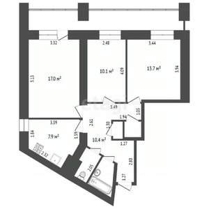 3-к квартира, вторичка, 71м2, 4/17 этаж