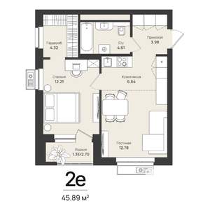 2-к квартира, строящийся дом, 46м2, 3/16 этаж