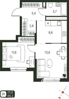 Студия квартира, строящийся дом, 46м2, 9/20 этаж
