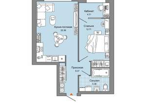 1-к квартира, вторичка, 51м2, 7/8 этаж